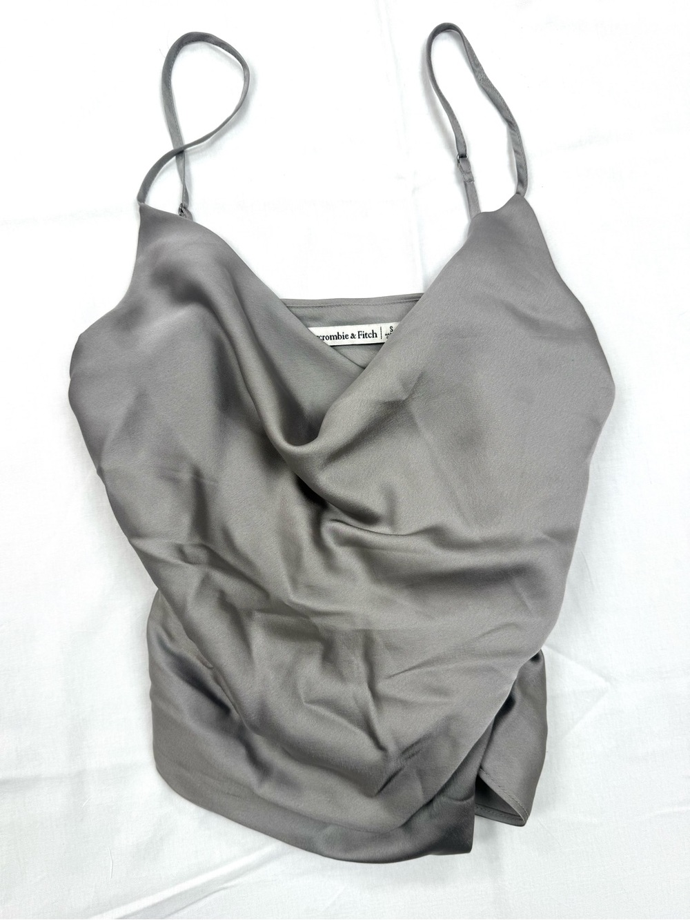 Abercrombie & Fitch Gray Satin Cowl Neck Ruched Side Zip Spaghetti Strap Top S